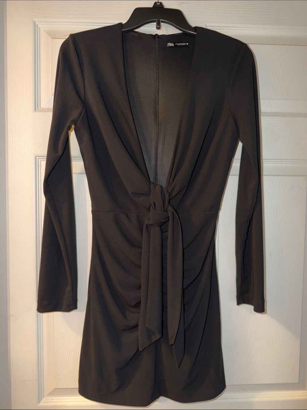 Zara Long Sleeve Knot-Front Dress in Black